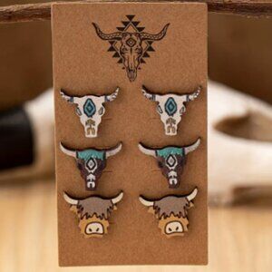 Three Pair Stud Earring Set - Western Style Cute Cows- NEW